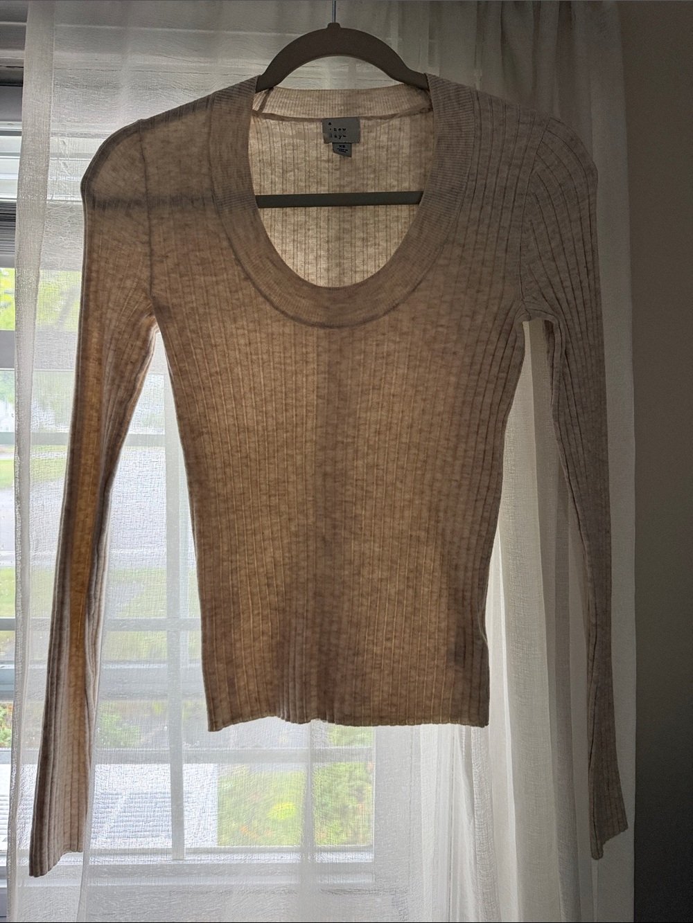 a new day Ribbed Scoop Neck Long Sleeve Top in Light Taupe